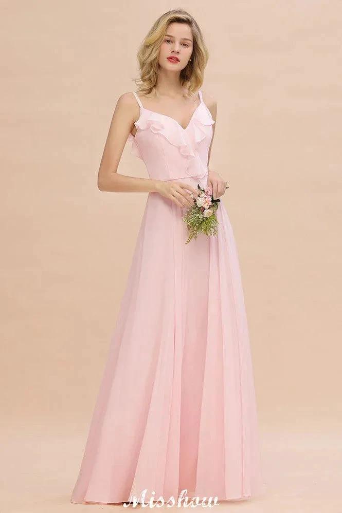 Straps Sweetheart Pink Bridesmaid Dress Backless Chiffon Evening Party Dress (ZD12941)