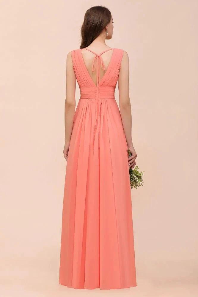 Straps V-Neck Floor Length Bridesmaid Dress Wedding Party Dress (ZD12999)