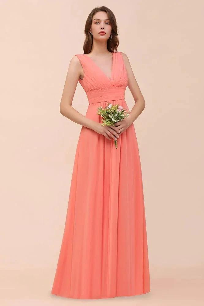 Straps V-Neck Floor Length Bridesmaid Dress Wedding Party Dress (ZD12999)