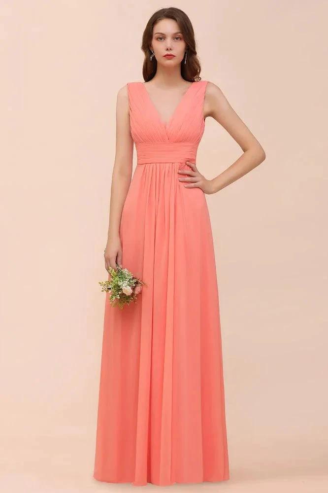 Straps V-Neck Floor Length Bridesmaid Dress Wedding Party Dress by misshow.com
