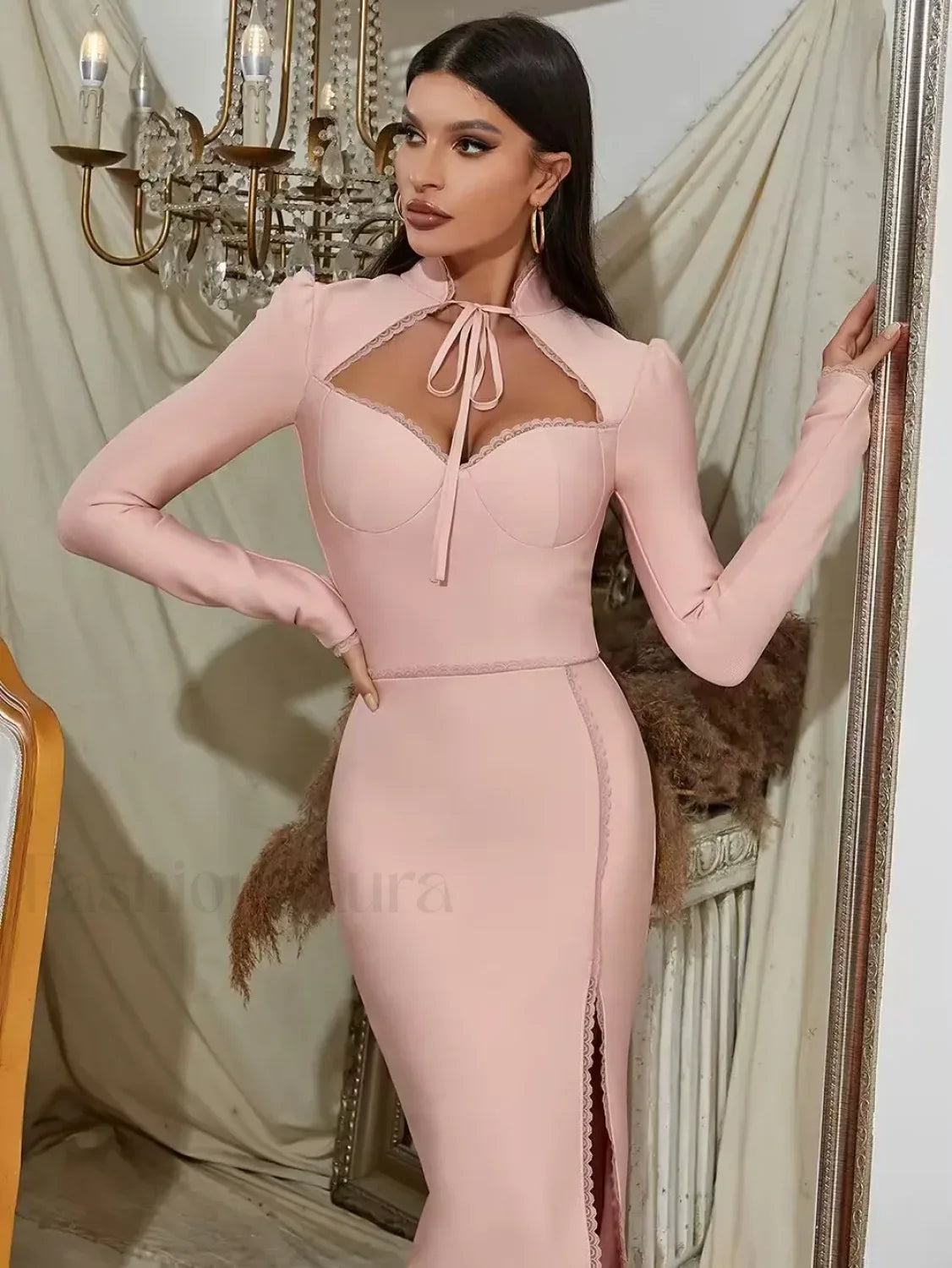 Striped Square-Collar Midi Dress