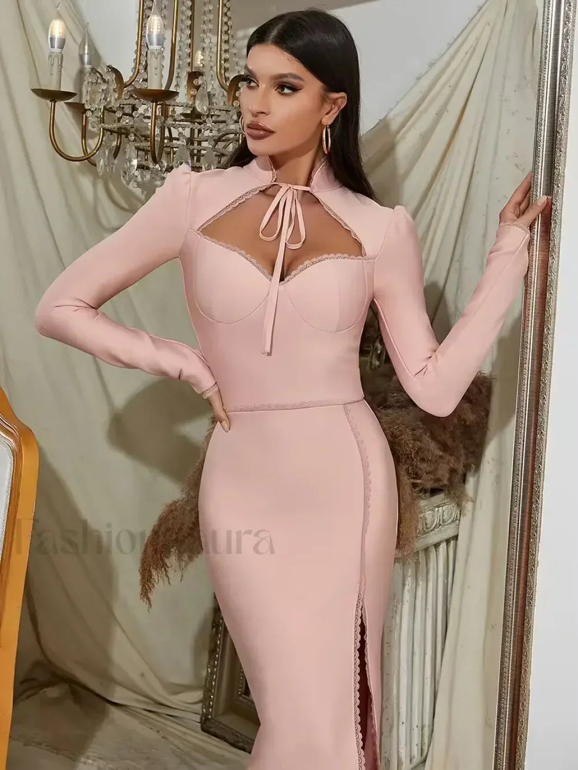 Striped Square-Collar Midi Dress