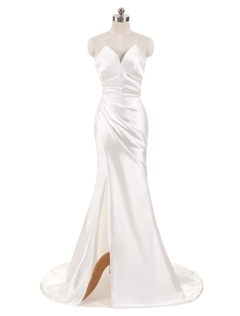 Stunning Ivory Wedding Dresses Strapless Mermaid Evening Dresses V-Neck Sleeveless Split Beach Bridal Gown With Court Train