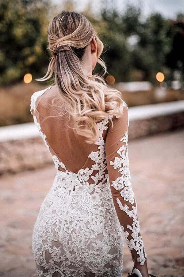 Stunning Lace Appliques See Though Mermaid Rustic Wedding with Sleeves (ZD16009)