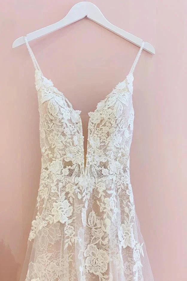Stunning Long A-Line Spaghetti Straps Tulle Lace Wedding Dress (ZD15232)