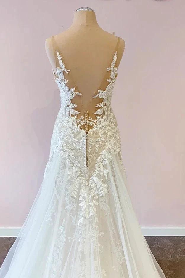 Stunning Long A-Line Tulle Sweetheart Appliques Lace Wedding Dress (ZD15237)