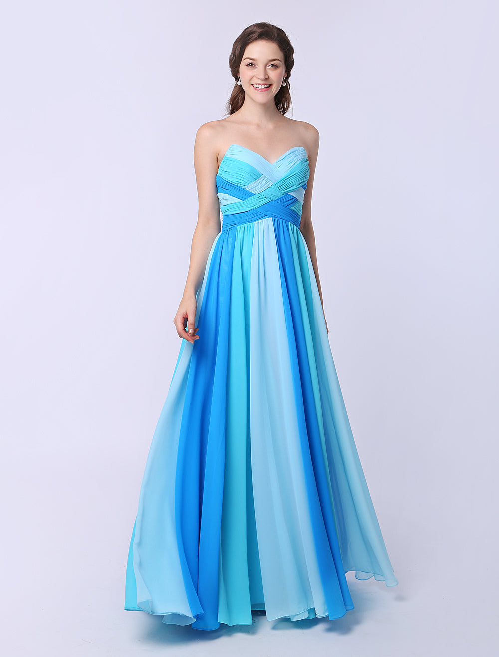 Stunning Multicolor A-Line Chiffon evening dress with Sweetheart Neck Criss-Cross