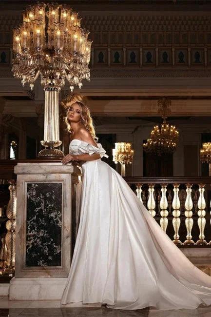 Stunning Off Shoulder White Floral Mermaid Slim Wedding Gowns Sweetheart Long Bridal Dress with Detachable Tail (ZD13896)
