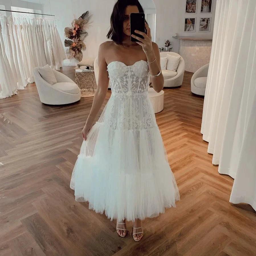 Stunning Strapless Short Summer Tulle Wedding Dress (ZD16592)