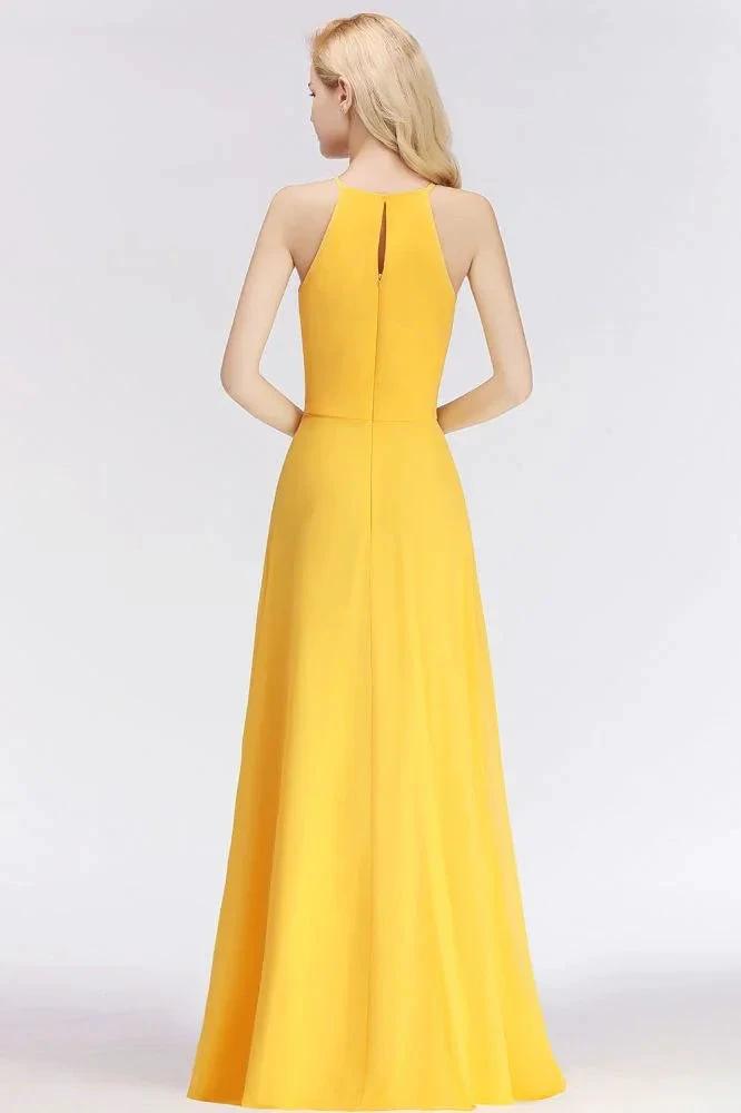 Stylish A-line Halter Sleeveless Floor Length Yellow Bridesmaid Dresses (ZD13053)