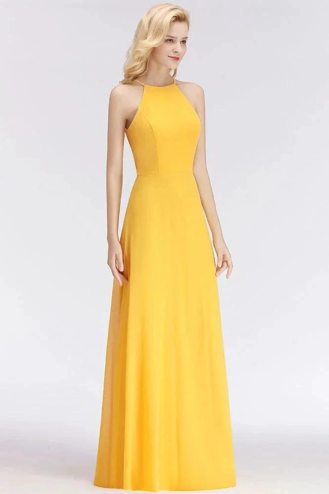 Stylish A-line Halter Sleeveless Floor Length Yellow Bridesmaid Dresses (ZD13053)