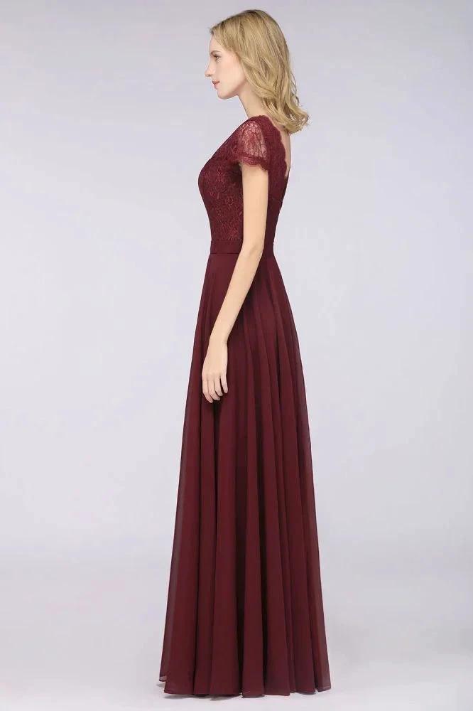 Stylish A-Line V-Neck Cap-Sleeves Floor-Length Bridesmaid Dress (ZD13089)