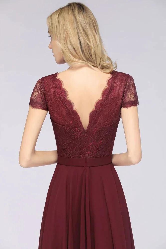 Stylish A-Line V-Neck Cap-Sleeves Floor-Length Bridesmaid Dress (ZD13089)