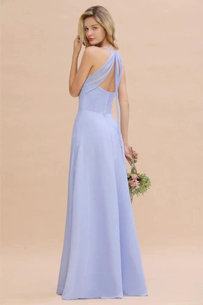 Stylish Halter V-Neck Sleeveless Floor-Length A-Line Bridesmaid Dress (ZD13126)
