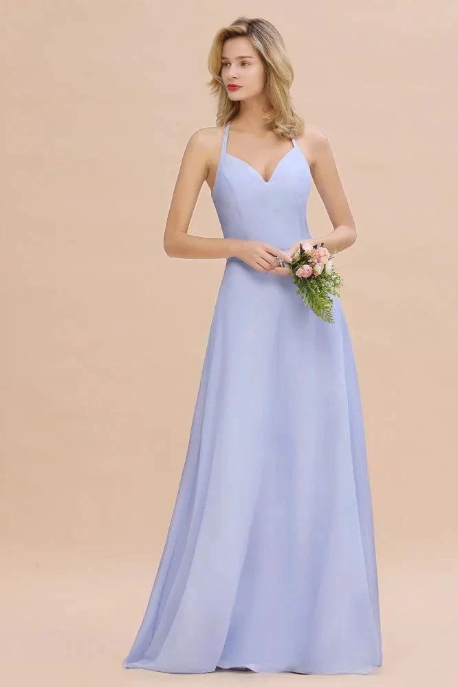 Stylish Halter V-Neck Sleeveless Floor-Length A-Line Bridesmaid Dress (ZD13126)