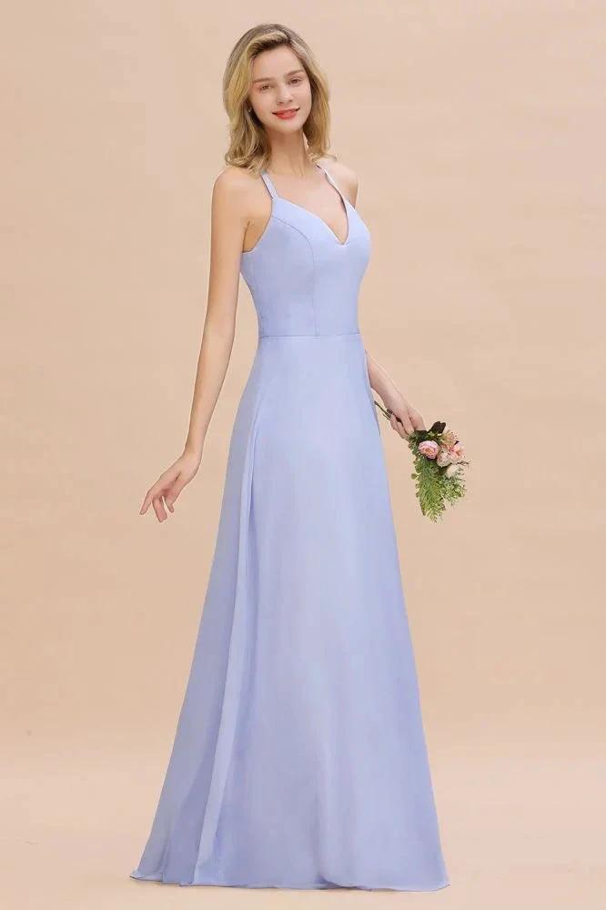 Stylish Halter V-Neck Sleeveless Floor-Length A-Line Bridesmaid Dress (ZD13126)