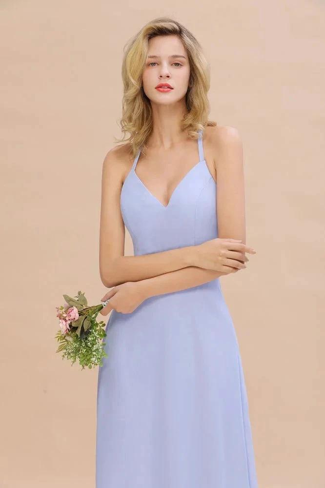 Stylish Halter V-Neck Sleeveless Floor-Length A-Line Bridesmaid Dress (ZD13126)