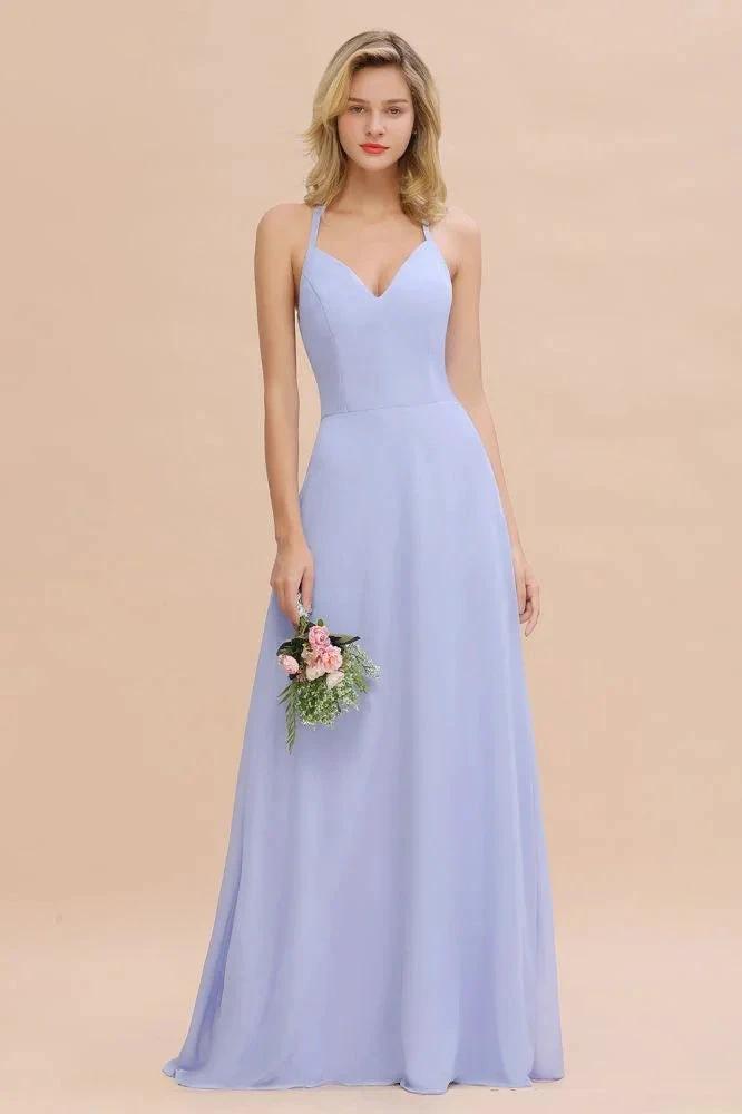 Stylish Halter V-Neck Sleeveless Floor-Length A-Line Bridesmaid Dress by misshow.com