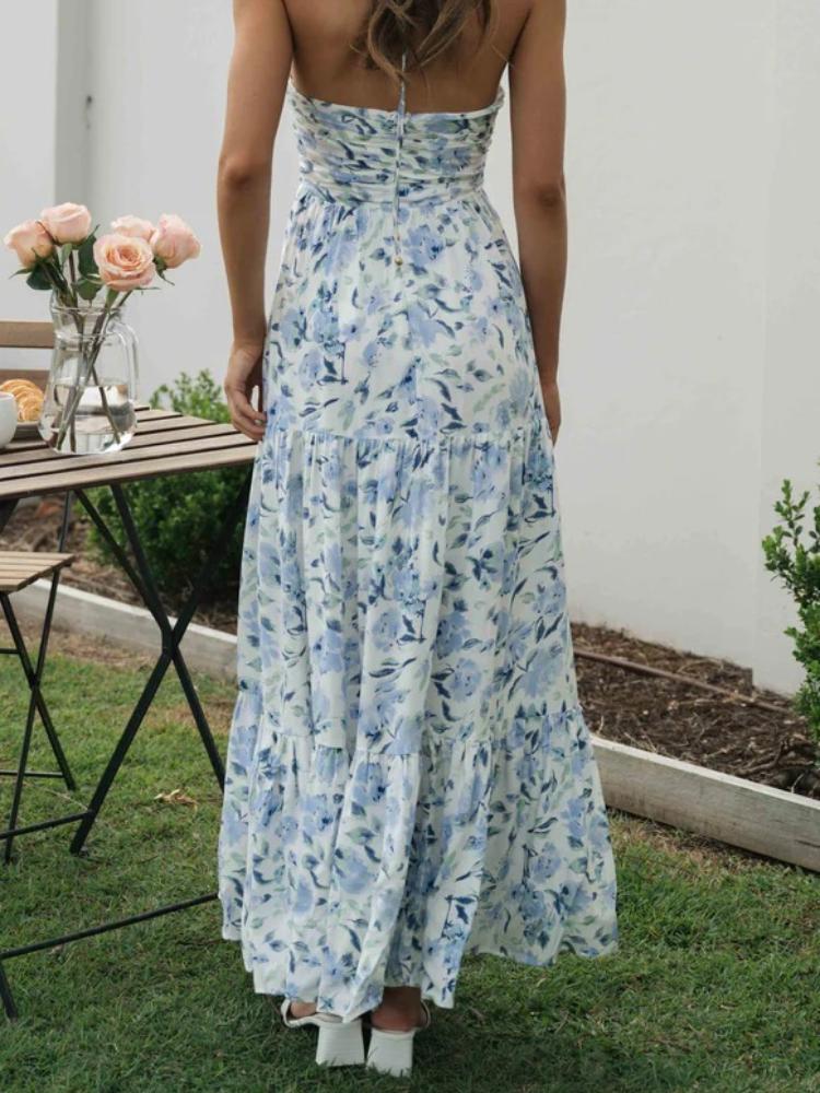Blanca Elevated Halterneck Maxi Summer Dress with Floral Print Evening Wear Edit