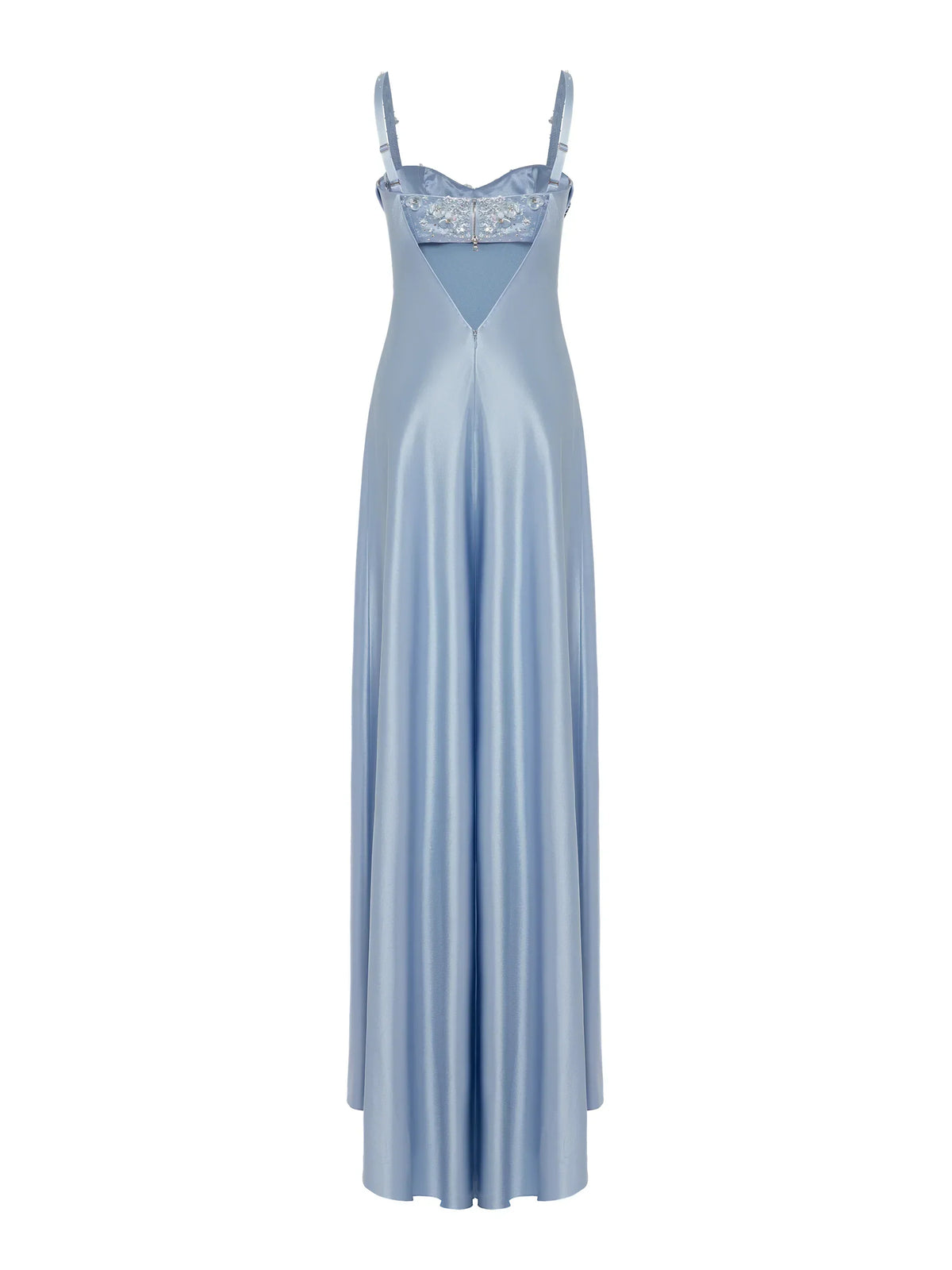Pretty A-Line Straps Light Sky Blue Satin Long Party Dress Prom Dresses - View 3 | FashionDia