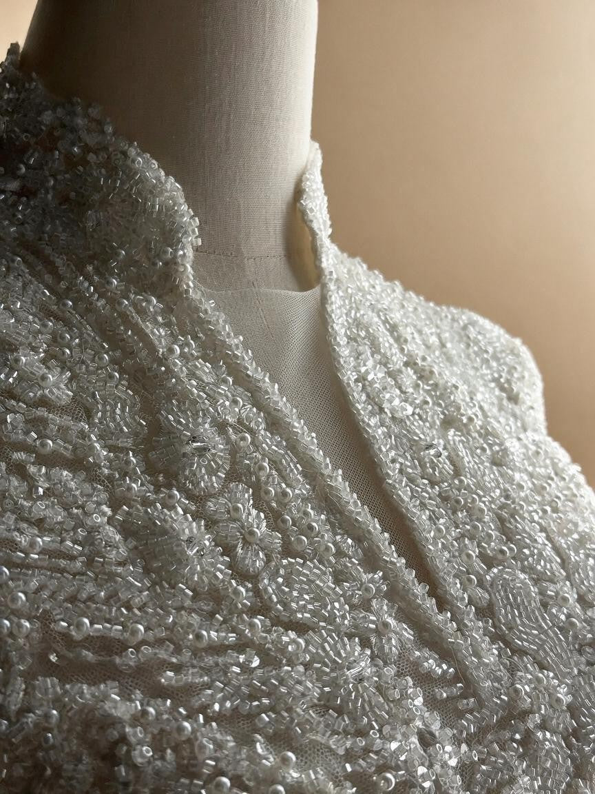 Luxury Sequin Pearl Long Sleeve Ball Gown Wedding Dress