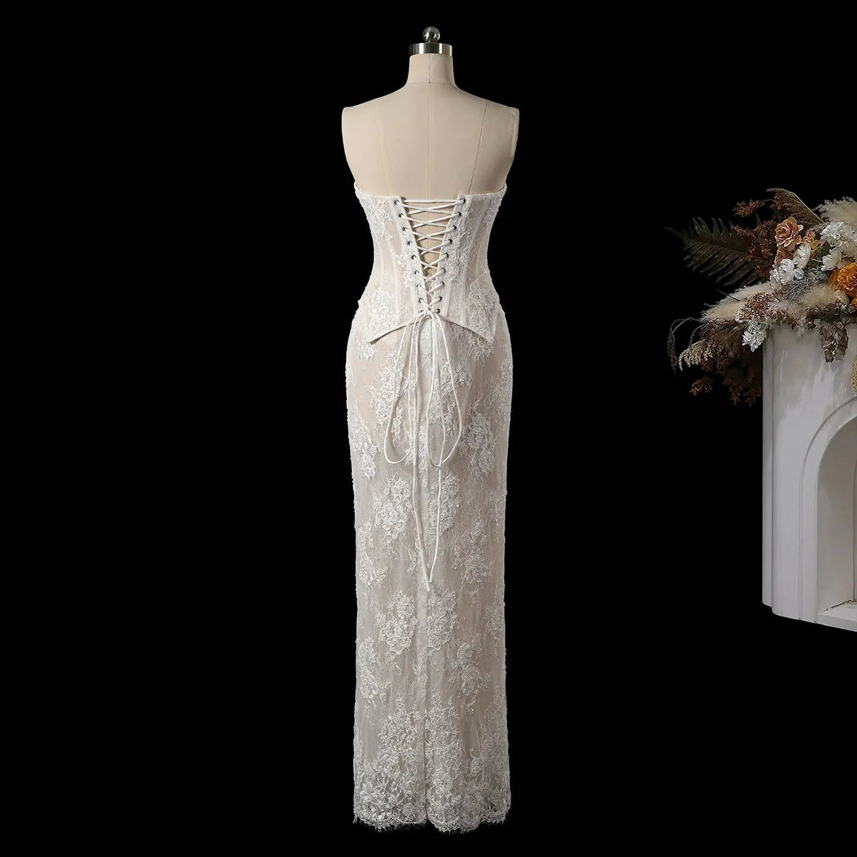 White Strapless Corset Lace Up Back Sheath Wedding Dress ZP006