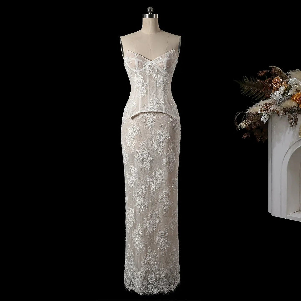 White Strapless Corset Lace Up Back Sheath Wedding Dress ZP006