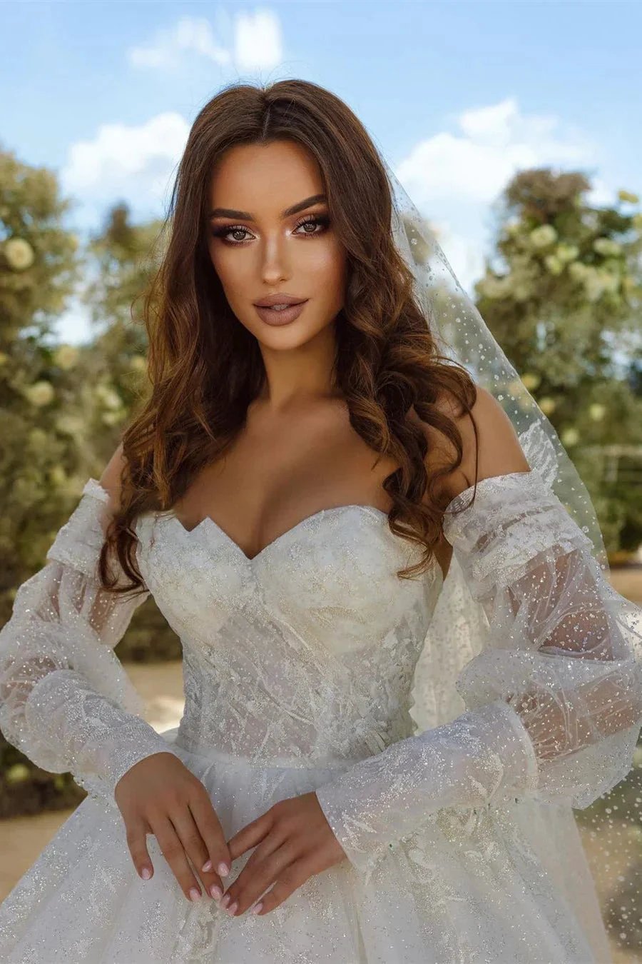 Sweetheart A-line Lace Wedding Dress With Sleeves (ZD14509)