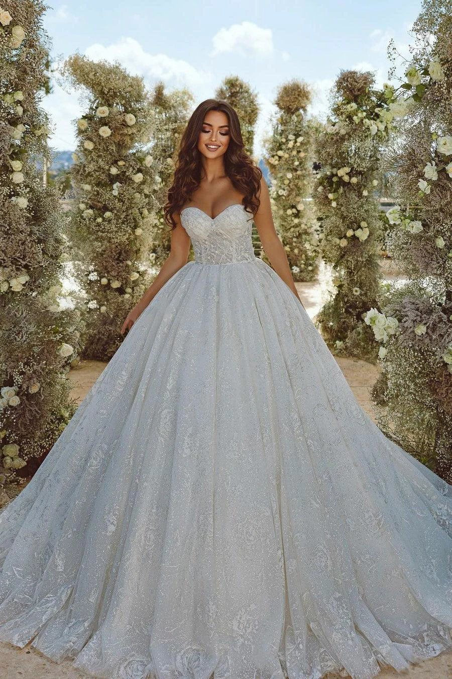 Sweetheart A-line Lace Wedding Dress With Sleeves (ZD14509)