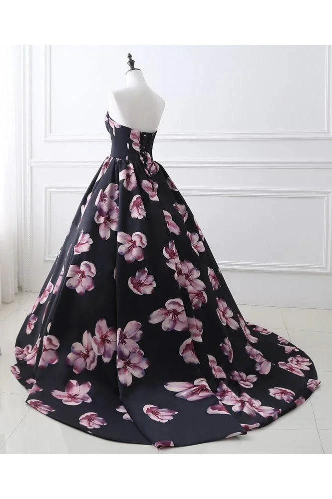Sweetheart A Line Long Print Flower Evening Dresses (ZD13892)