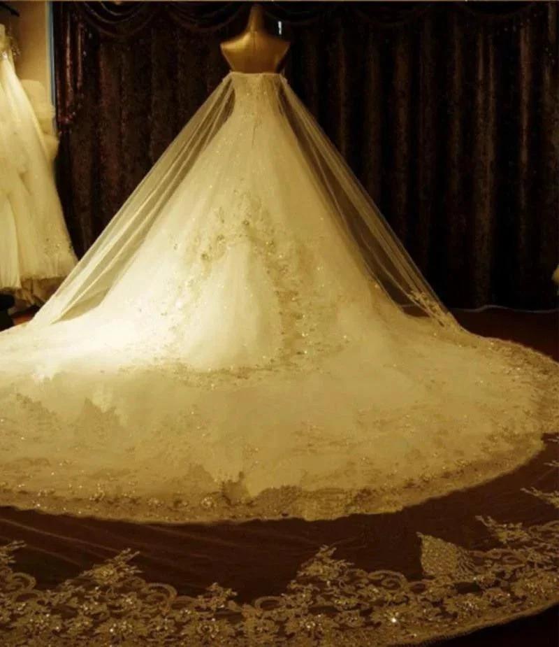 Sweetheart Ball Gown Watteau Train Wedding Dress with Appliques Beading (ZD15427)