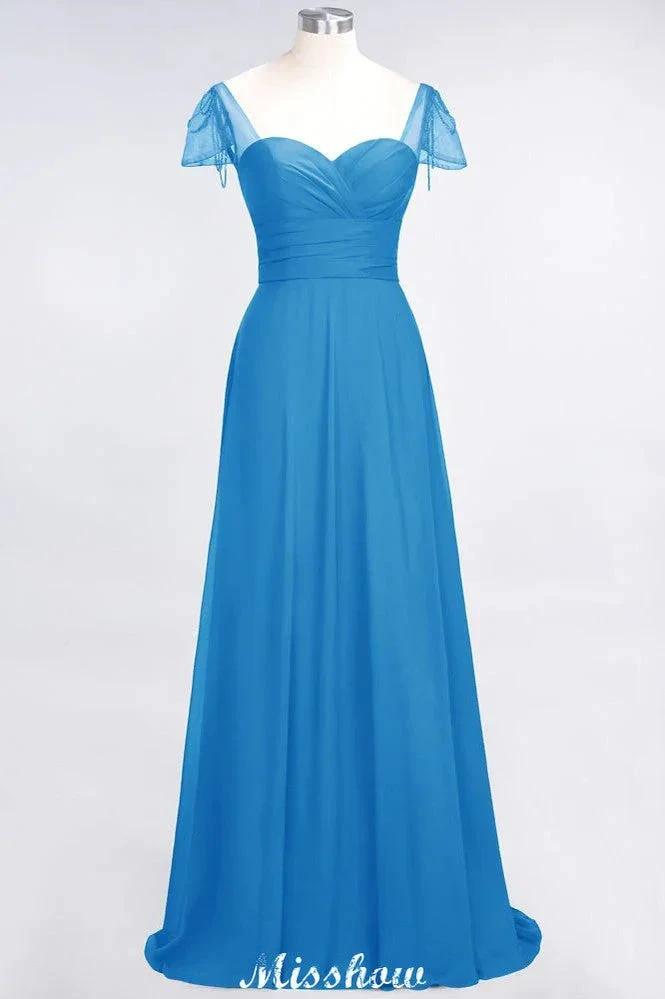 Sweetheart Cap-Sleeves Ruffle Floor-Length Bridesmaid Dress with Beadings Moher if the Bride Dresses by misshow.com