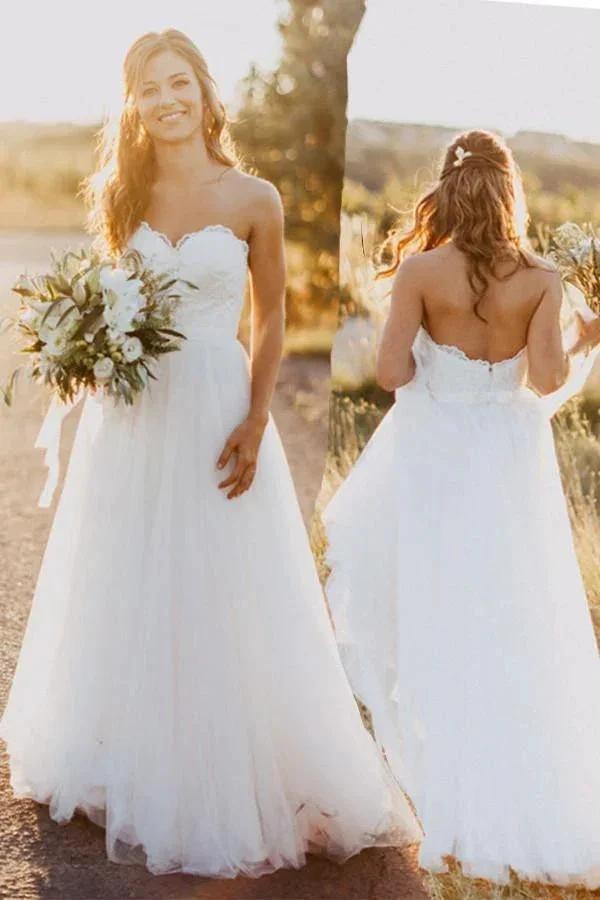 Sweetheart Floor-Length Ivory Wedding Dress with Lace (ZD16281)