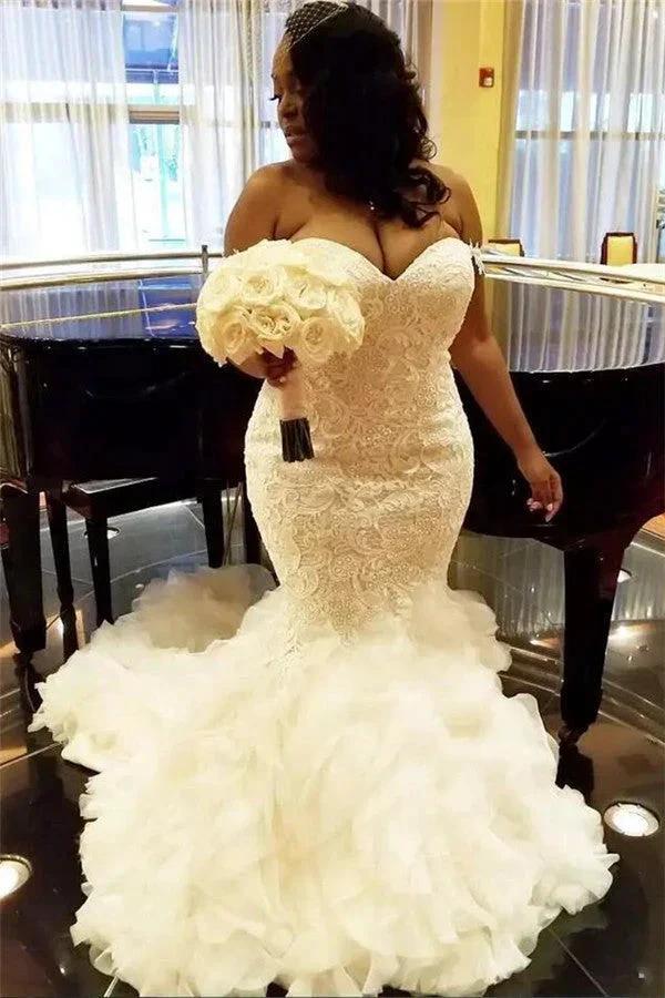 Sweetheart Mermaid Lace Wedding Dress TieScarlet Ruffless Tulle Bridal Dress with (ZD13857)