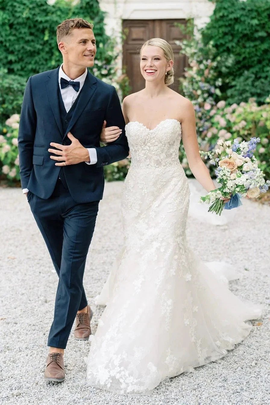 Sweetheart Mermaid Sleeveless Tulle Appliques Wedding Dress With Lace (ZD14581)