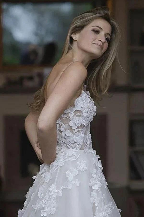 Sweetheart Neck Tulle Wedding Dresses Appliqued Wedding Gowns (ZD15384)