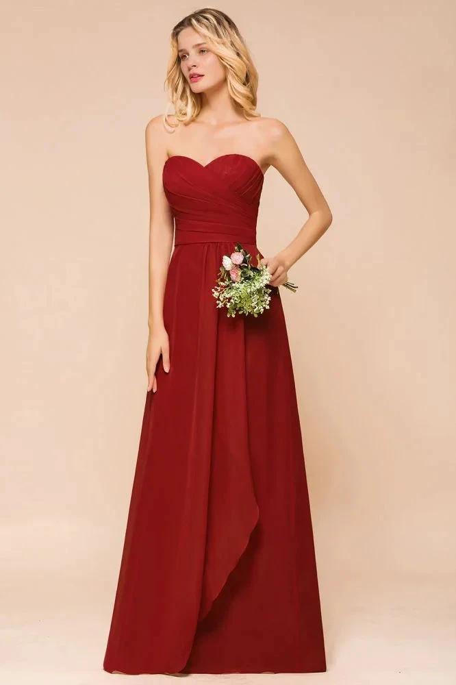 Sweetheart Red Bridesmaid Dress Chiffon Floor-Length Wedding Guest Dress backless (ZD12969)