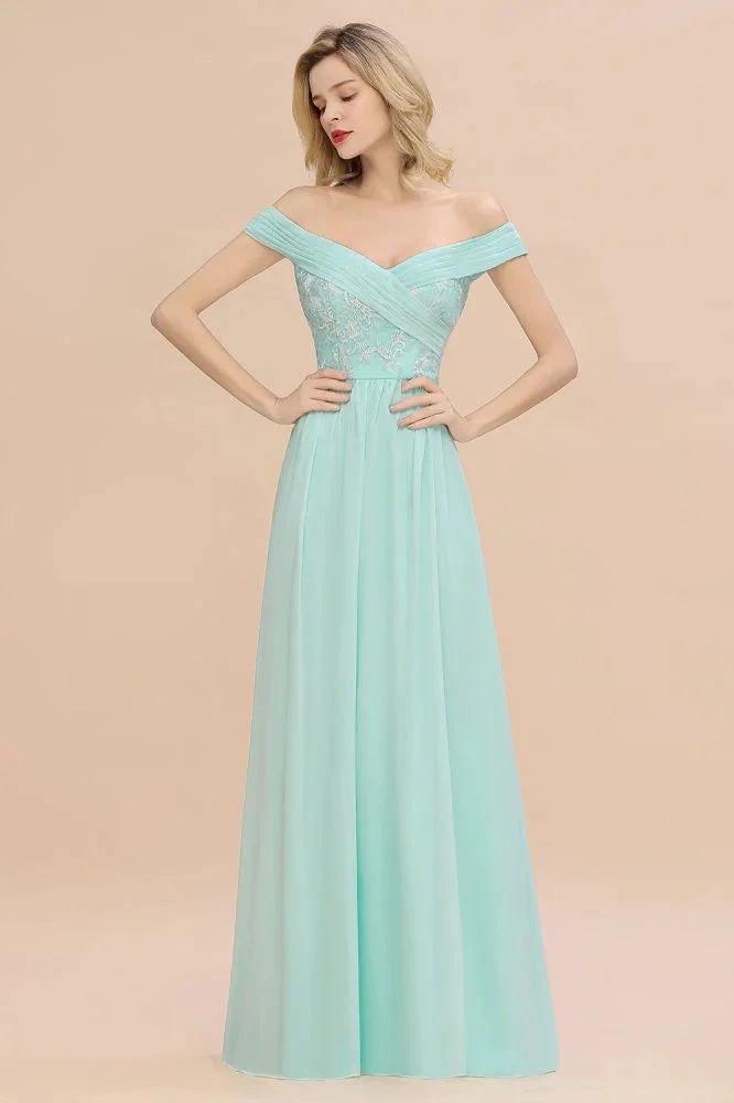 Sweetheart Ruffles Simple Prom Dresses Off the Shoulder aline Bridesmaid Dress (ZD13118)