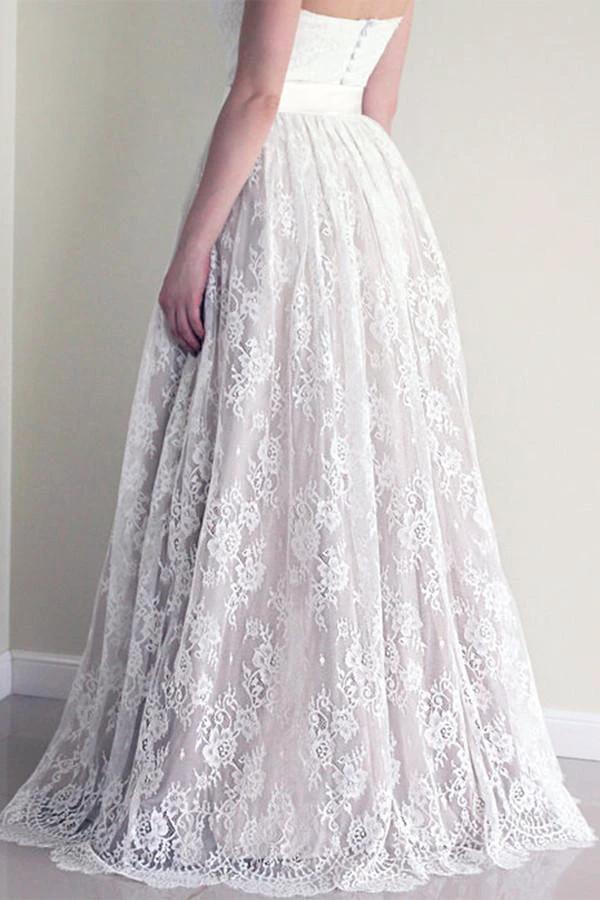 Sweetheart Sleeveless Long White Wedding Dress with Lace (ZD15422)