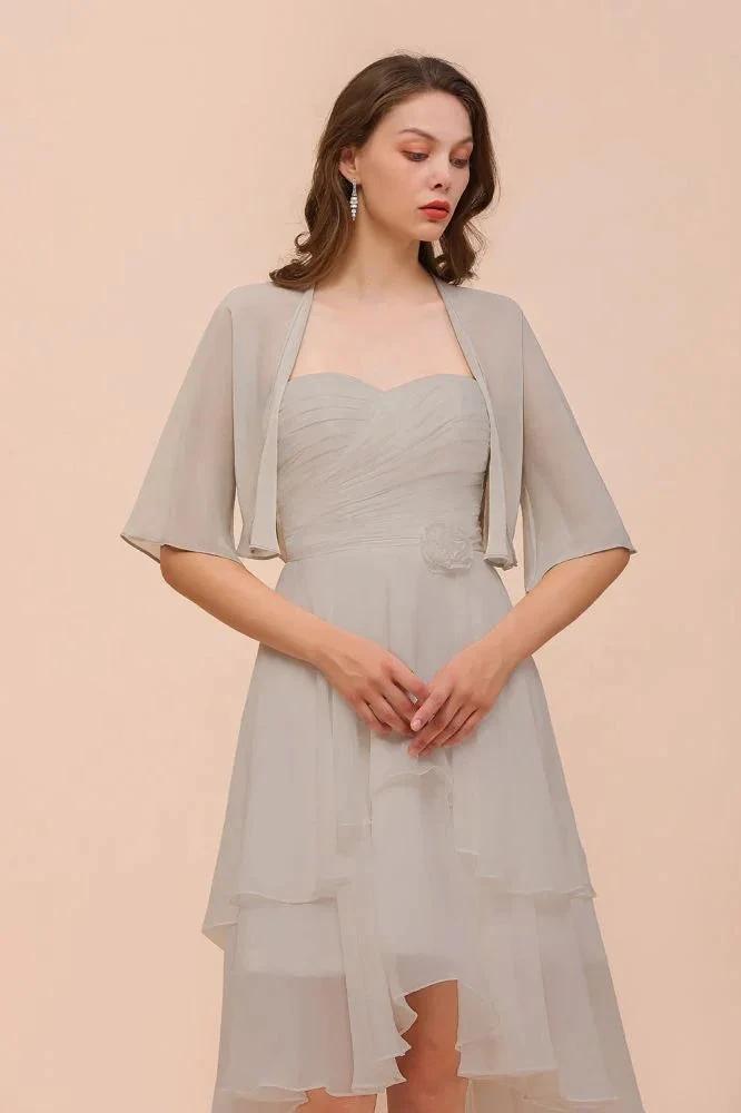 Sweetheart Sleeveless Mini Grey Bridesmaid Dress with Chiffon Wraps by misshow.com