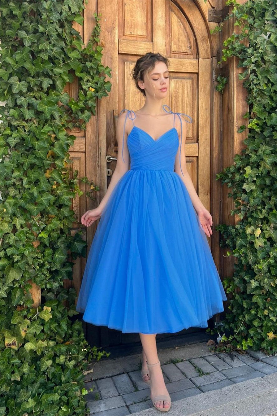 Sweetheart Spaghetti strap Tea-Length Open Back Ball Gown Vintage Prom Dress