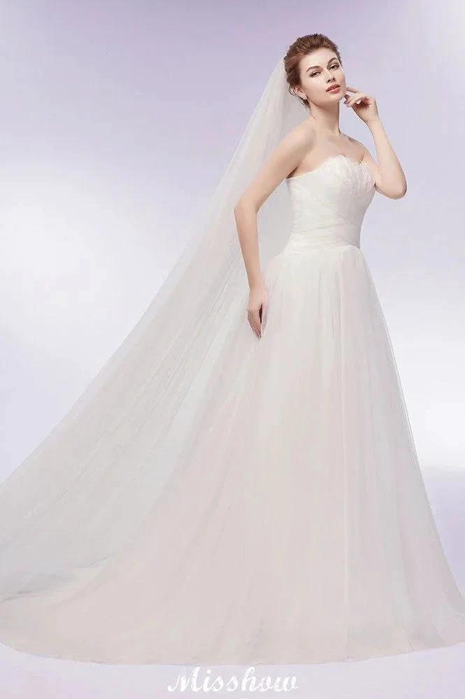Sweetheart Strapless A-line Feathers Tulle Wedding Dresses (ZD13957)