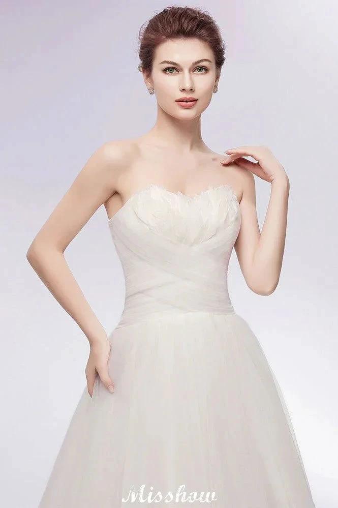 Sweetheart Strapless A-line Feathers Tulle Wedding Dresses (ZD13957)