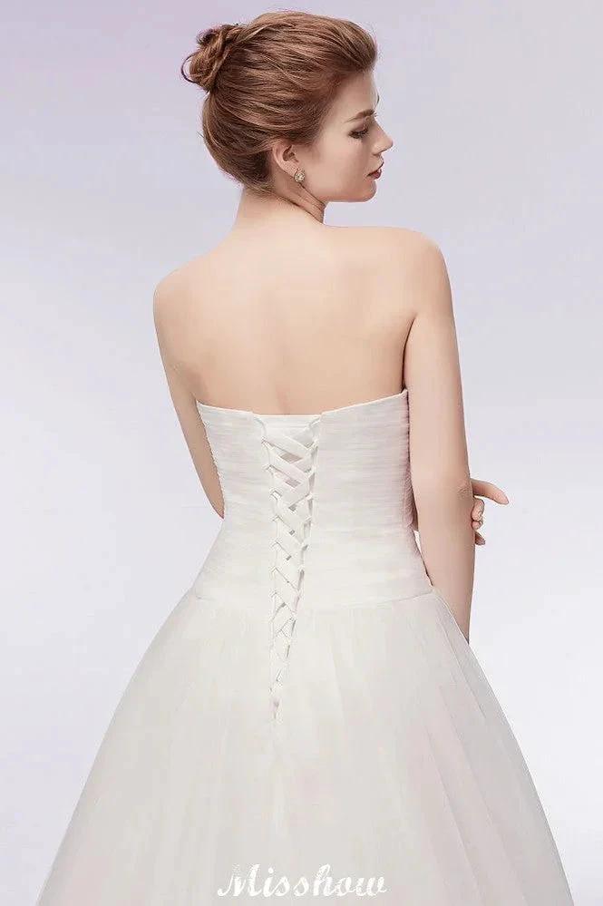 Sweetheart Strapless A-line Feathers Tulle Wedding Dresses (ZD13957)