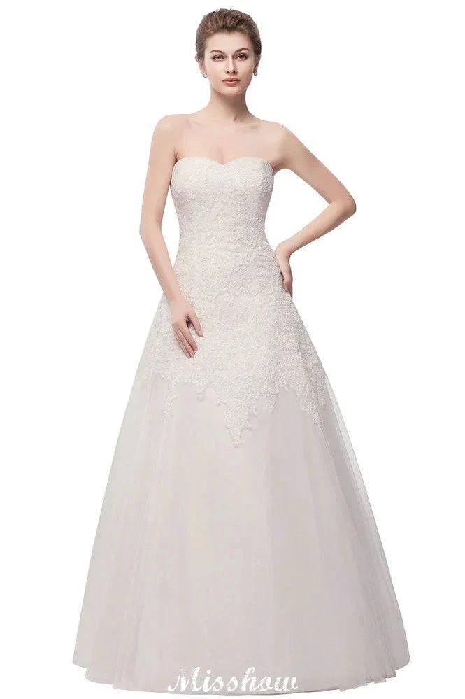 Sweetheart Strapless A-line Long Lace Tulle Wedding Dresses (ZD16613)