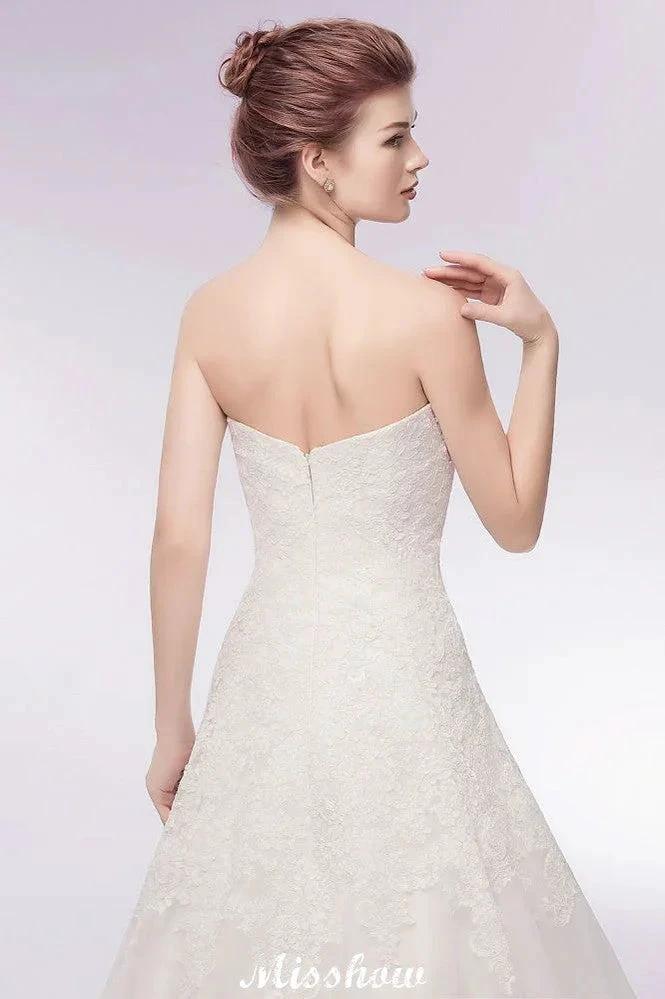 Sweetheart Strapless A-line Long Lace Tulle Wedding Dresses (ZD16613)