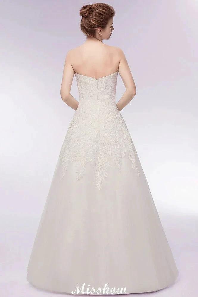 Sweetheart Strapless A-line Long Lace Tulle Wedding Dresses (ZD16613)