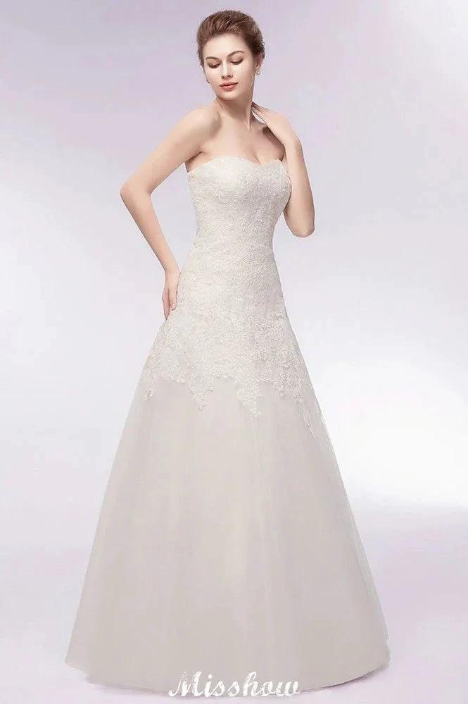 Sweetheart Strapless A-line Long Lace Tulle Wedding Dresses (ZD16613)