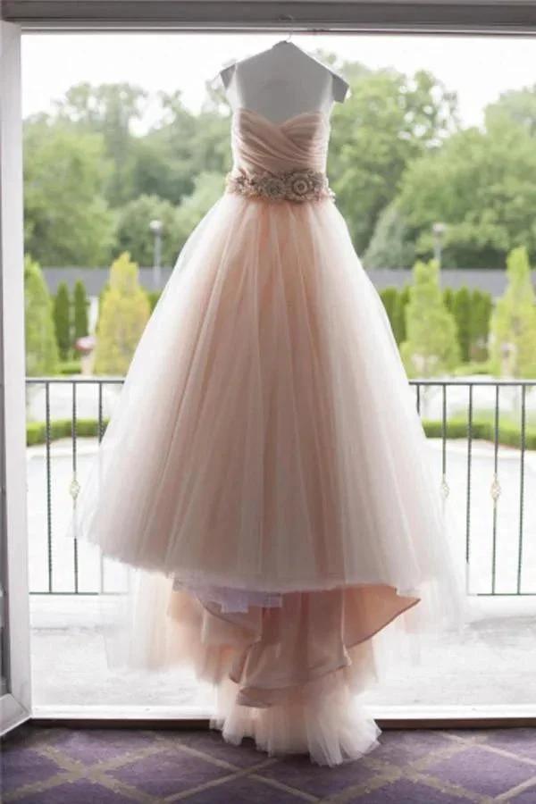 Sweetheart Strapless Flowers Beading Wedding Dress With Court Train (ZD16041)