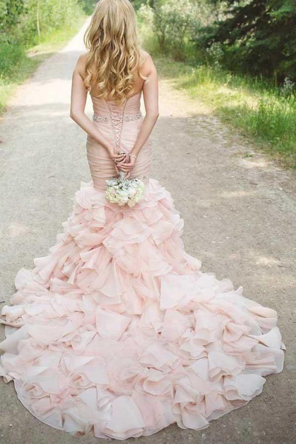 Sweetheart Tiered Train Organza Mermaid Wedding Dress with Beading (ZD16039)